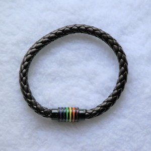 Gay Pride Brown Braided Magnetic Bracelet Rainbow LGBTQ+